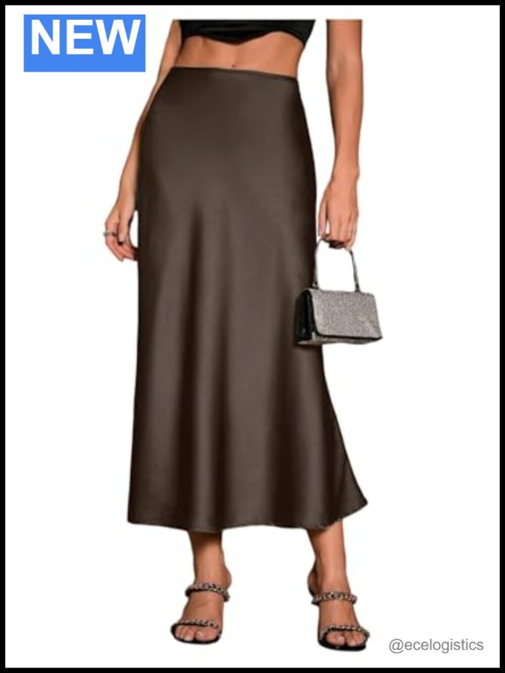 Women's High Waisted Satin A-Line Ruched Skirt with Side Zipper